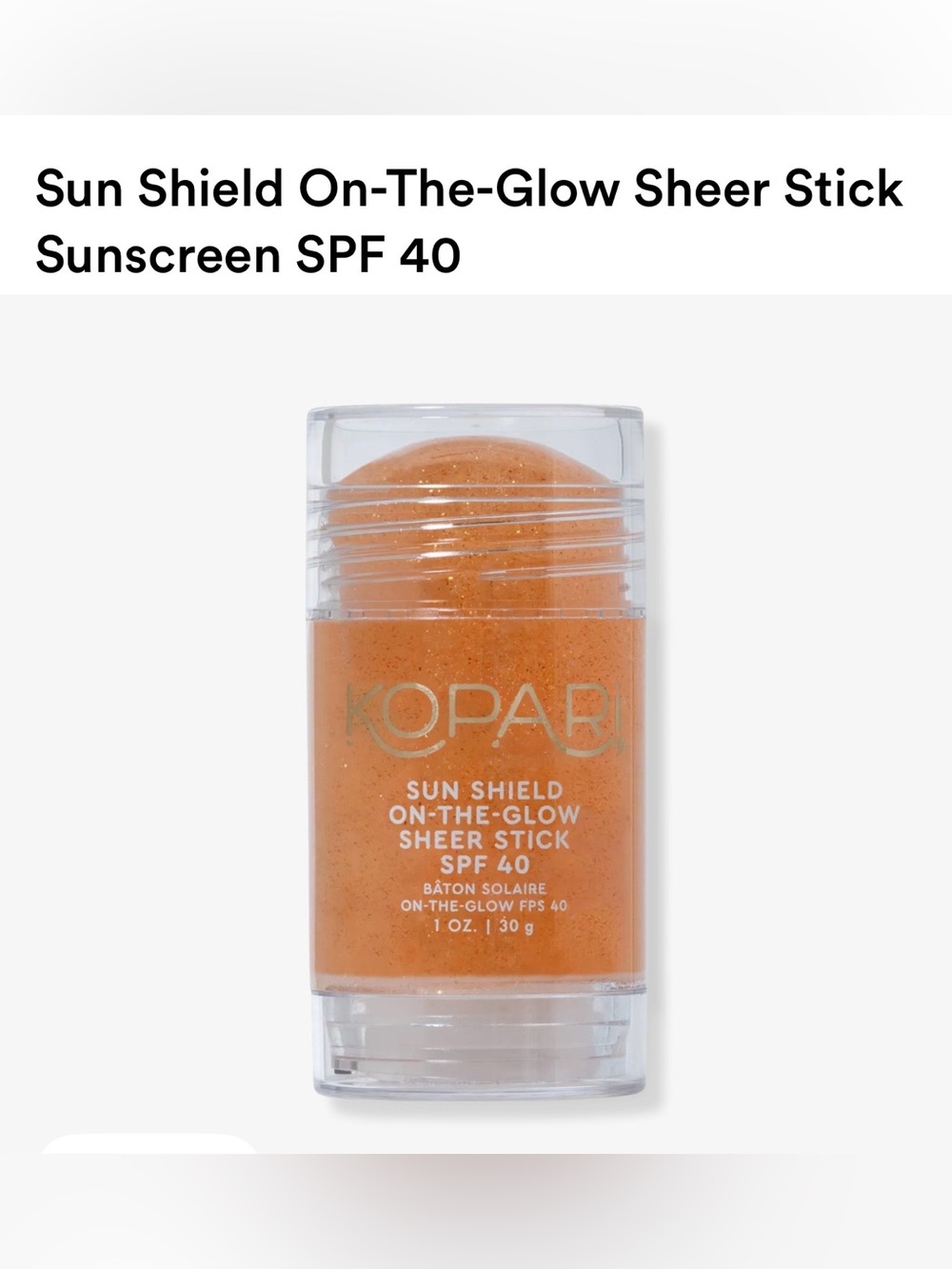 Kopari Sun Shield On-The-Glow Sheer Stick — Bronzy Peach SPF 40